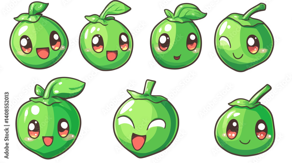 Collection of cartoon fruit and vegetables isolated on a white background in a modern transparent flat color style as a png image Collection of cartoon fruit and vegetables isolated on a white background in a modern transparent flat color style as a png image