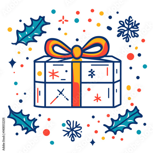 A minimalist Christmas gift icon is presented in a simple 2D flat style against a transparent backdrop, embodying modern and flat design principles, with animation design elements, and a minimalist