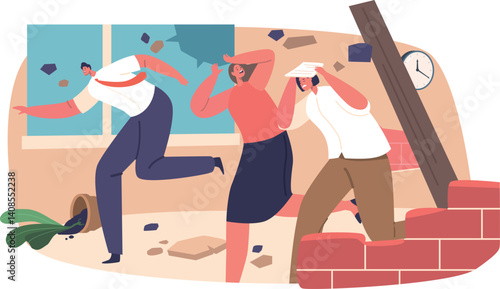 Scared people running during earthquake