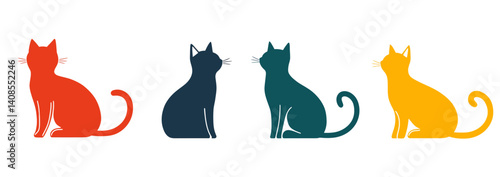 A collection of cartoon kittens and diverse domestic cats is showcased in a humorous and colorful flat illustration style