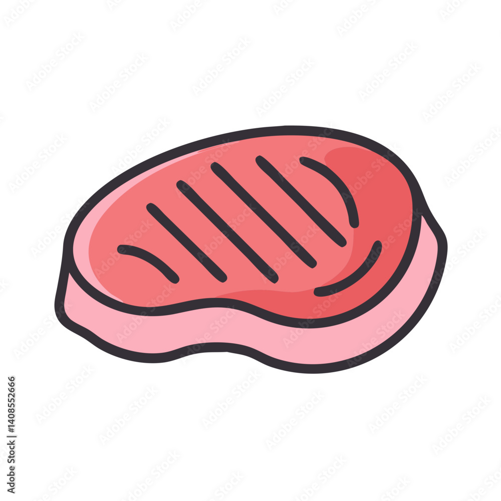 Cartoon grilled steak illustration on a black background Cartoon grilled steak illustration on a black background
