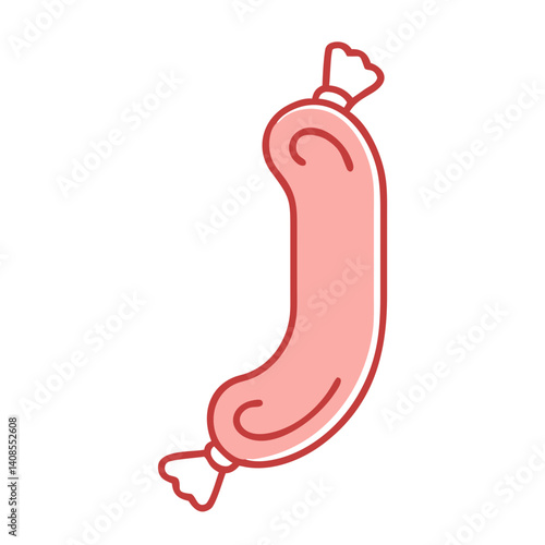 Cartoon Sausage with Outline Illustration on Black Background
