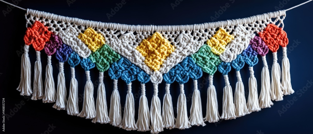 Fototapeta premium Colorful macrame wall hanging with tassels.