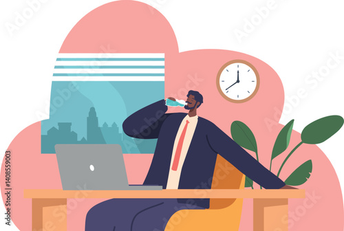Thirsty office worker drinking water