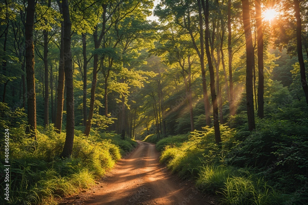 Fototapeta premium Sunlit Scenic Forest Pathway Through Nature