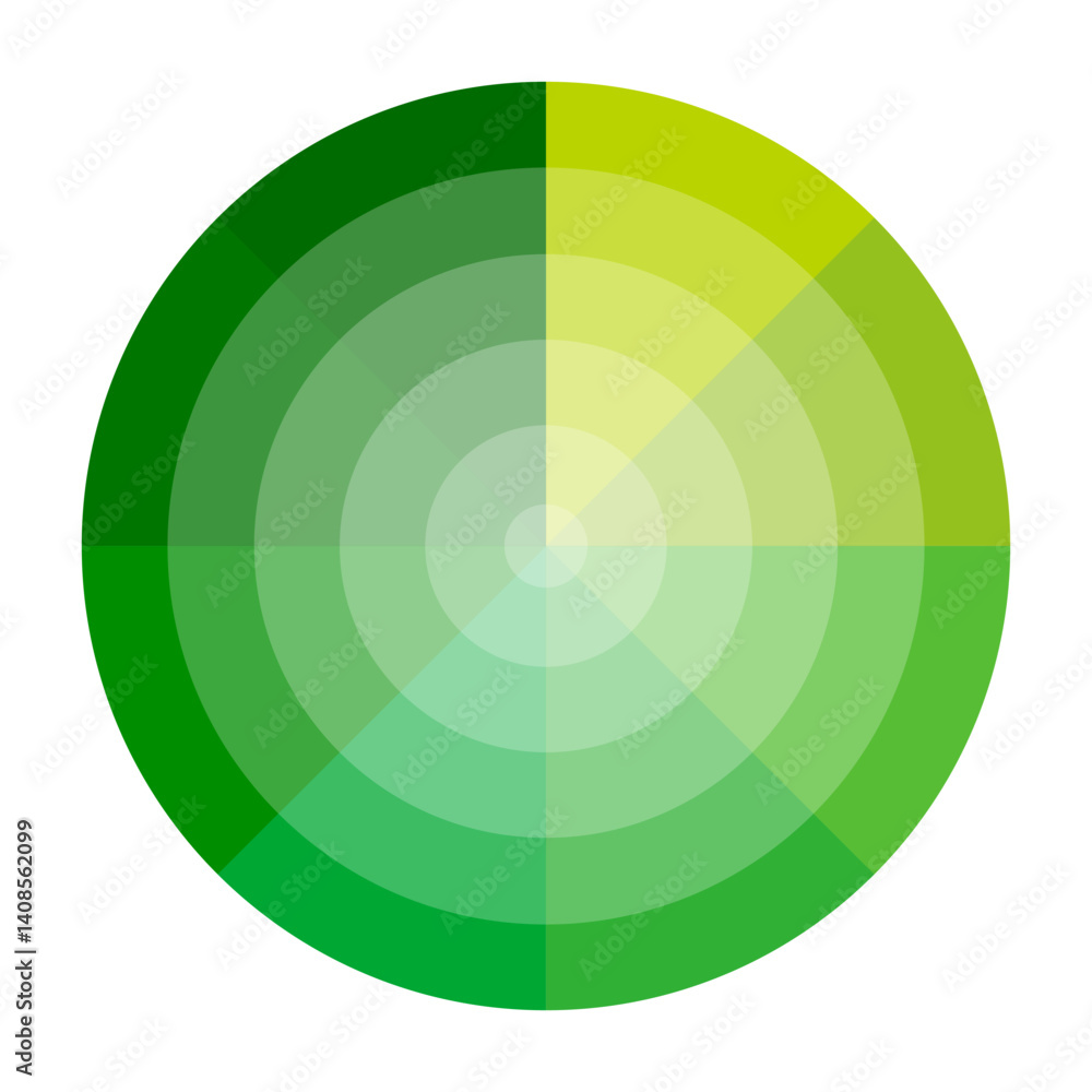 Green yellow circle. Vector segmented radar. Gradient zone illustration. Round color symbol.