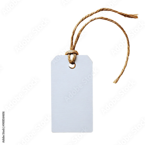 Blank White Tag with Brown Twine String on Black Backdrop for Brand Identity photo