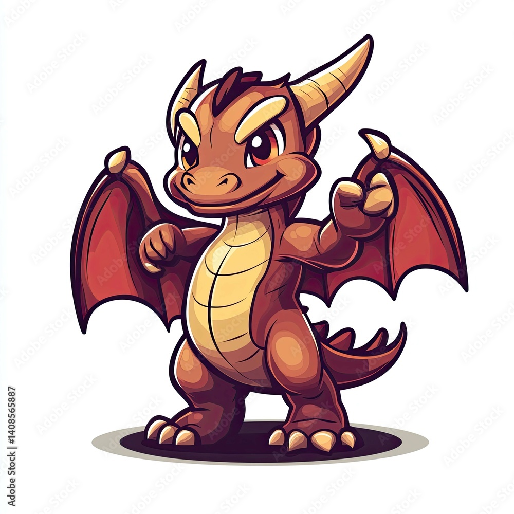 Fototapeta premium Adorable Baby Dragon: Mythical Creature Cartoon Illustration