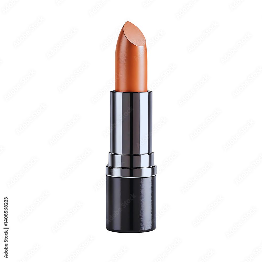 Single peach lipstick with silver accents against a dark black studio backdrop Single peach lipstick with silver accents against a dark black studio backdrop