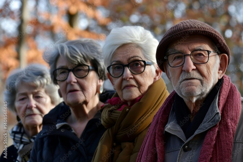 Portrait of a group of elderly people in the autumn park. Portrait of a group of elderly people in the autumn park.