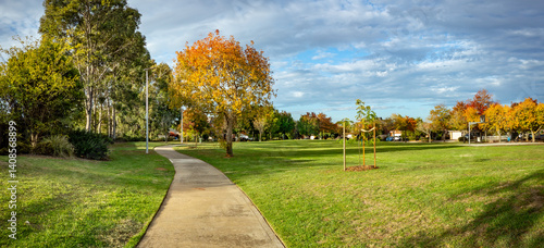 Photography Panoramic view of a beautifully landscaped neighborhood park in Werribee, Melbou