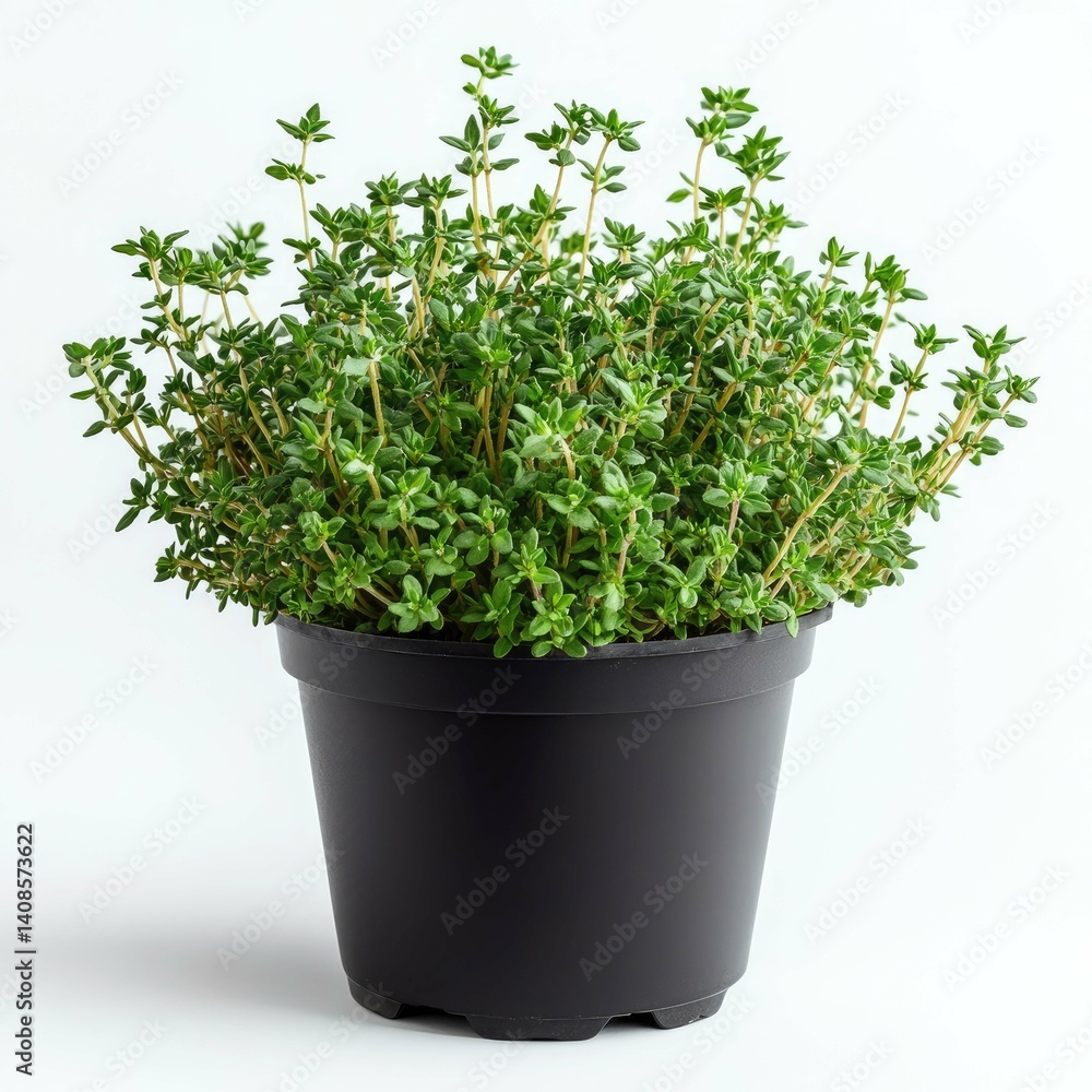 Aromatic Thyme Herb in a Black Pot: Fresh, Green, and Ready for Cooking Aromatic Thyme Herb in a Black Pot: Fresh, Green, and Ready for Cooking