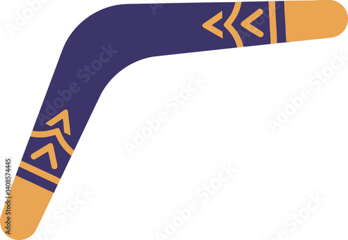 Boomerang with geometric patterns in purple and orange flat vector art