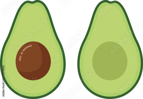 Detailed illustration of sliced avocados in a flat vector style showcasing texture and color variations in vector art