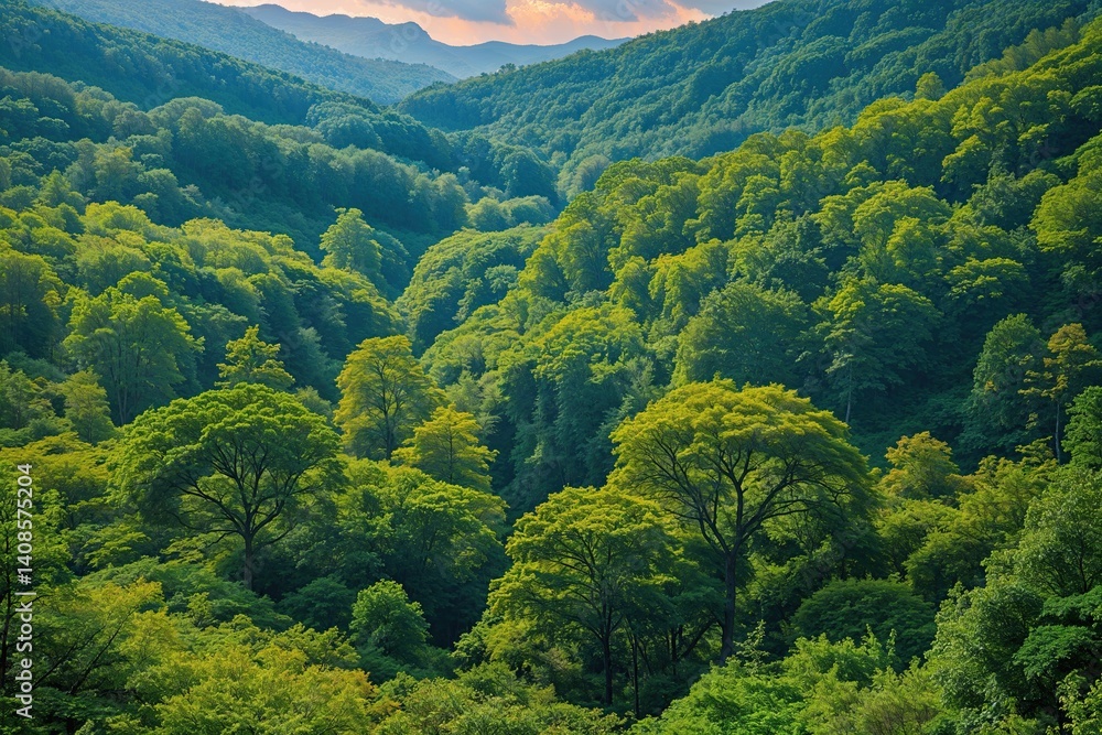 Fototapeta premium Stunning Wild Forest View with Lush Green Trees and Vibrant Natural Scenery