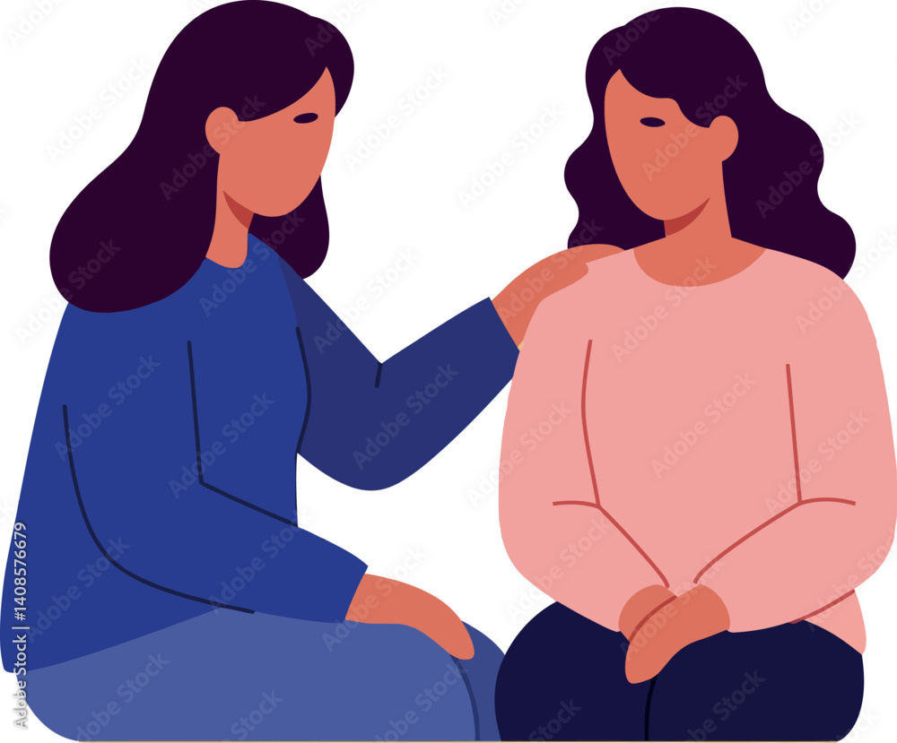 Fototapeta premium Two women sharing a supportive moment in minimal style vector illustration