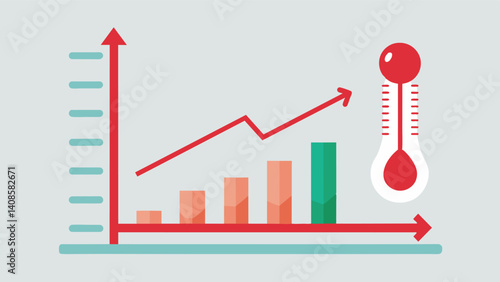 The line on the chart is like a thermometer with the red mercury rising rapidly to signify the soaring cost of groceries.. Vector illustration