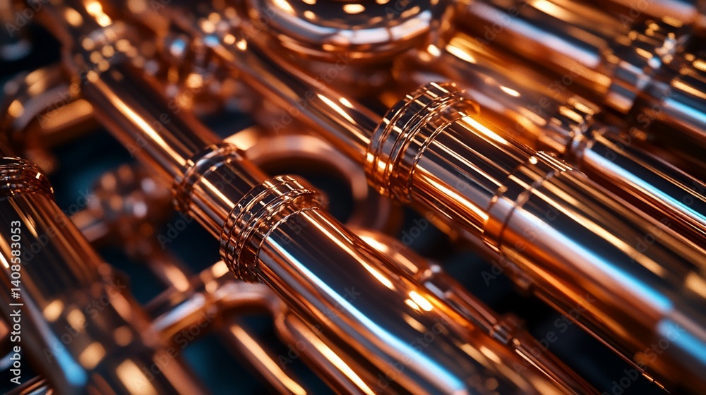 Fototapeta premium Close-Up of a Shiny Copper Trumpet, Perfect for Musicians and Music Lovers