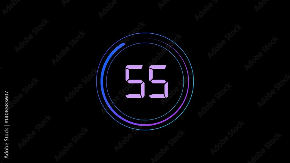 A one-minute countdown animation, transitioning from 60 to 0 seconds. 4K resolution with an alpha channel. Flat design style, set against a dark background, featuring smooth animations. A one-minute countdown animation, transitioning from 60 to 0 seconds. 4K resolution with an alpha channel. Flat design style, set against a dark background, featuring smooth animations.