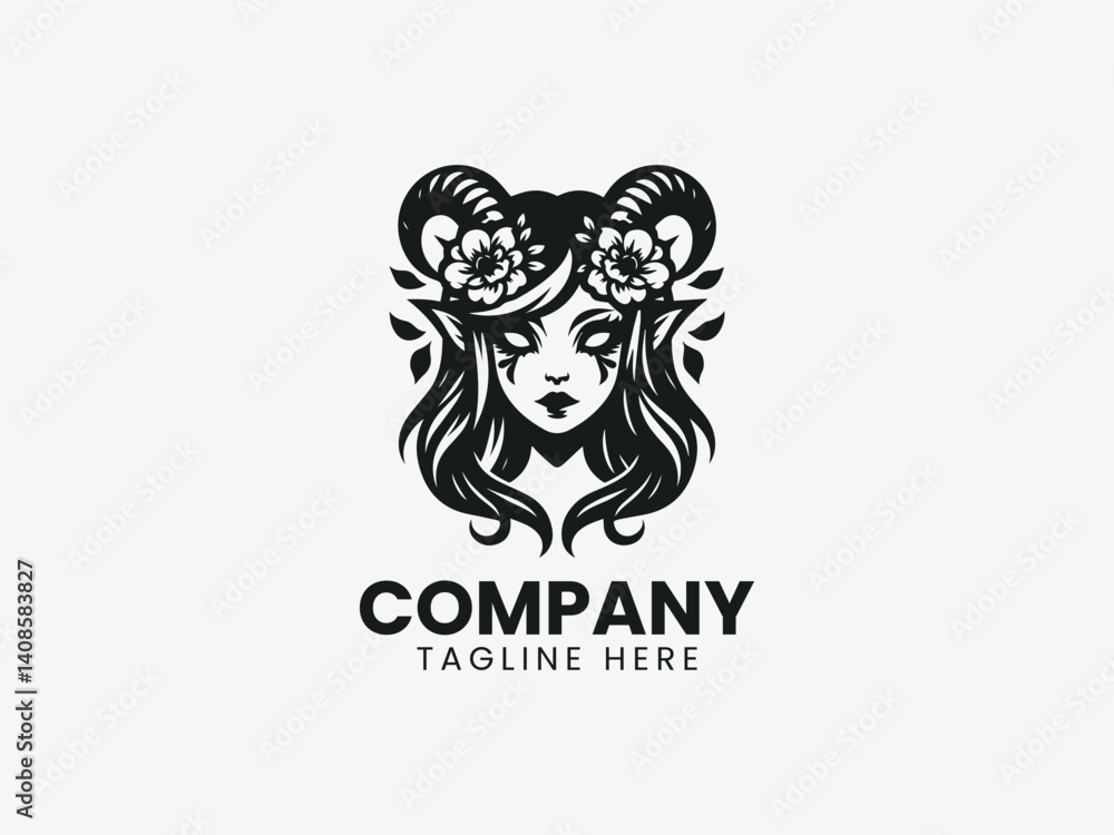 Subtle Devil Girl Flower Eyes Delicate Horns Vector Logo Design Subtle Devil Girl Flower Eyes Delicate Horns Vector Logo Design