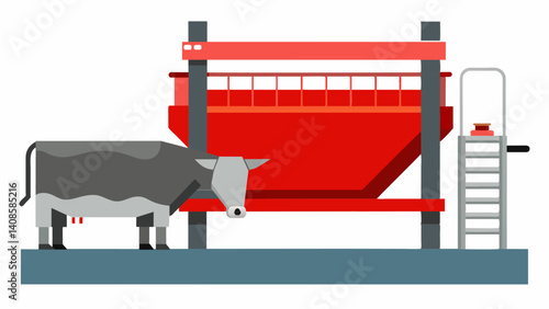 Designed with safety in mind this feeder has features that prevent cattle from getting stuck or injured while feeding.. Vector illustration