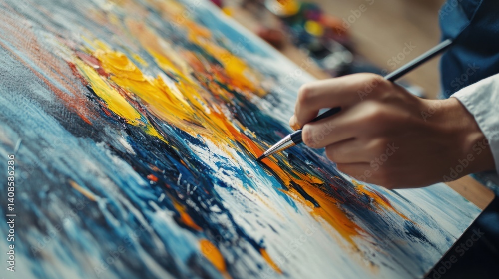 Artist sketching an abstract painting in a studio. Featuring creativity and expression Artist sketching an abstract painting in a studio. Featuring creativity and expression