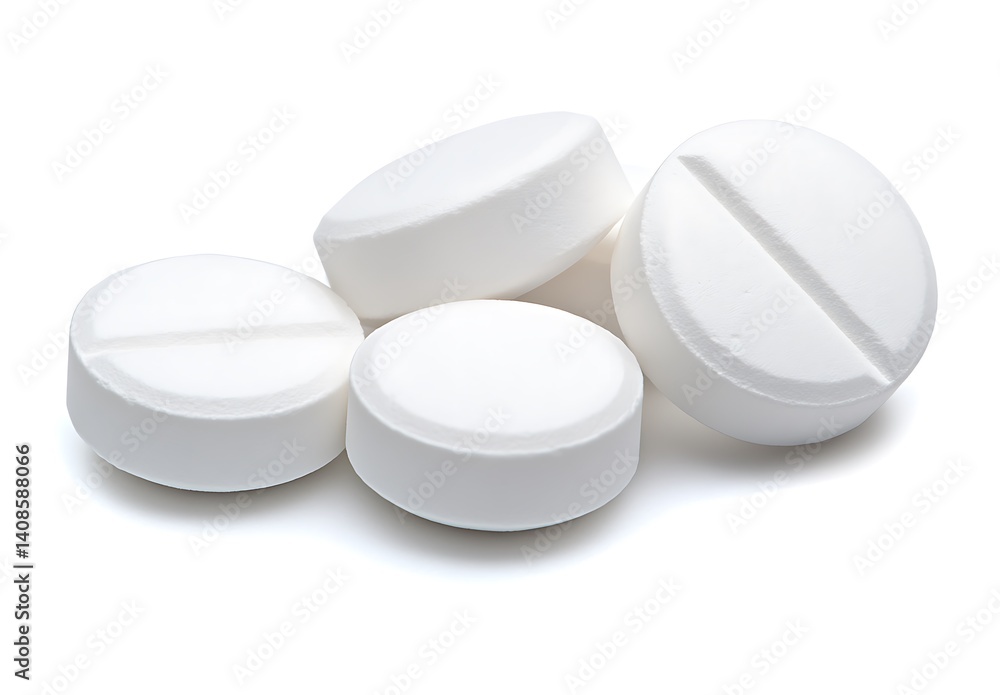 White Round Tablets on White Background for Medical Concepts White Round Tablets on White Background for Medical Concepts