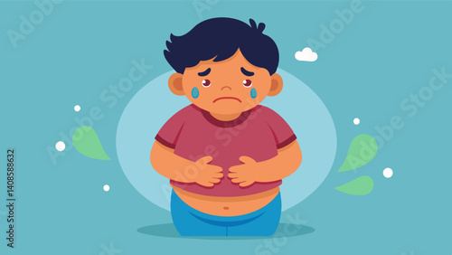 The heartbreaking image of a child with a bloated stomach crying in pain and hunger their body too weak to fight against the devastating effects of malnutrition.. Vector illustration