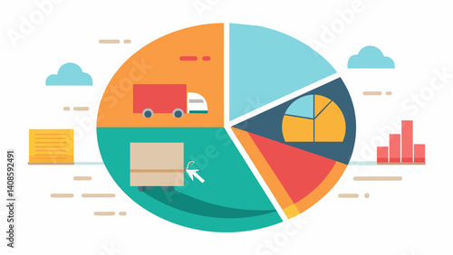 A pie chart showcasing the percentage breakdown of shipping delays caused by weather traffic or other factors highlighting how big data can help mitigate these delays.. Vector illustration