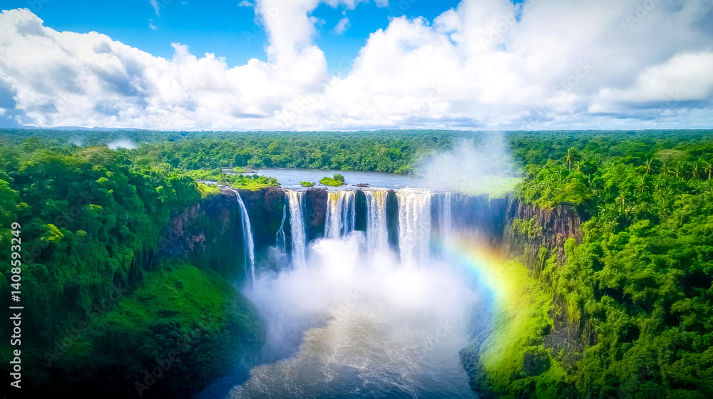 Fototapeta premium Stunning aerial view of kongou falls cascading into a rainbow mist