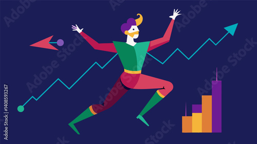 A performance artist creates a dance piece inspired by realtime stock market data exploring the impact of greed and capitalism on our society.. Vector illustration