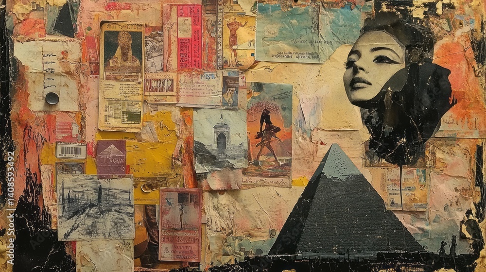 Fototapeta premium Collage featuring egyptian elements with a woman s face