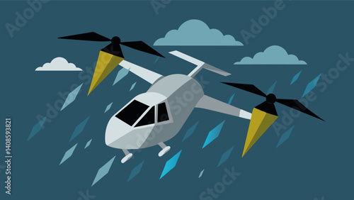 As a storm rages outside the facility remains unaffected thanks to the eVTOLs ability to withstand harsh weather conditions.. Vector illustration