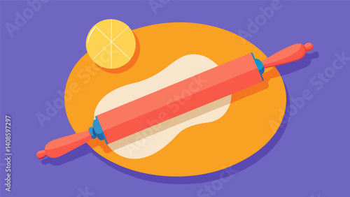 Next the dough is rolled out into a round sheet using a rolling pin to create a thin and even surface.. Vector illustration