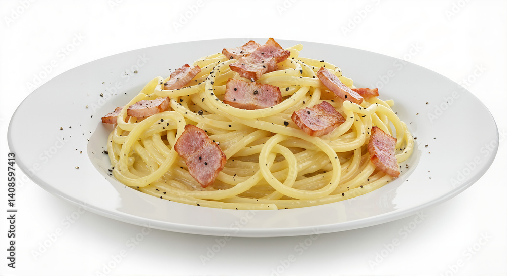Prato de spaghetti carbonara com molho cremoso e bacon Prato de spaghetti carbonara com molho cremoso e bacon