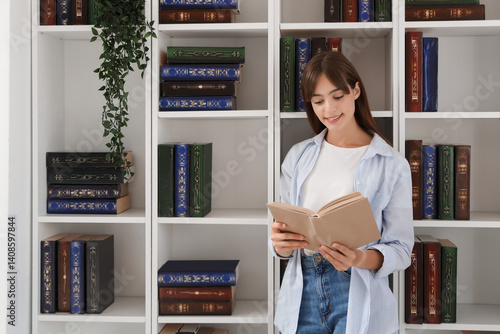 Happy female student readin...