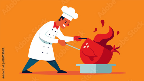 Laboriously slowcooked for hours the succulent meat is easily pulled apart by the chef revealing its vibrant red hue and unmistakable aroma.. Vector illustration