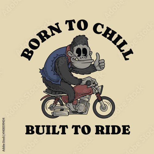 Retro Funny Gorilla Riding a Motorcycle