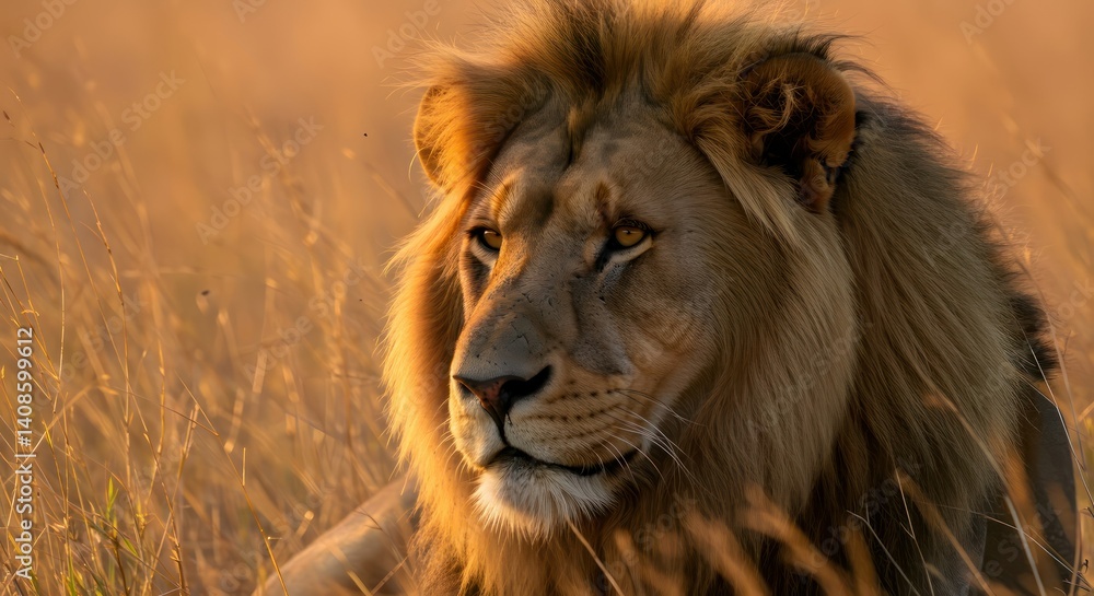 Obraz premium Majestic Lion at Golden Hour.