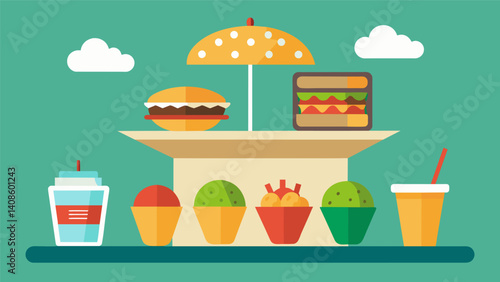 An everchanging menu with unique and creative toppings and fillings showcasing the versatility of sopes and gorditas at this stand.. Vector illustration