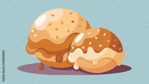 Creamy dulce de leche ice cream sandwiched between two homemade oatmeal cookies.. Vector illustration
