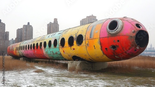 Wallpaper Mural Colorful Airplane Wreckage Art Installation in Urban Landscape Torontodigital.ca