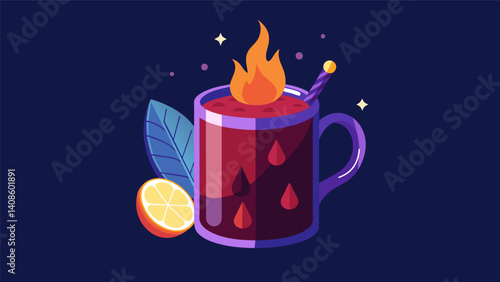 A warm and comforting mug of mazamorra morada perfect for sipping on a chilly evening by the fireplace while sharing stories with loved ones.. Vector illustration