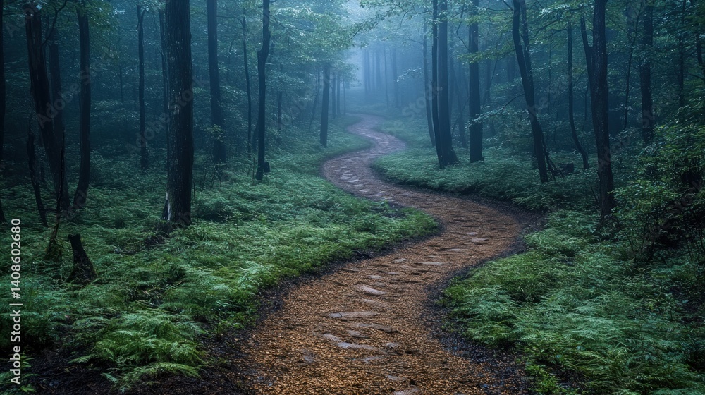 Fototapeta premium Enchanted Forest Path: A Mystical Journey Through Verdant Woods