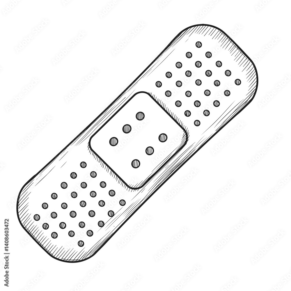 Bandage Sketch, Black and White Style. First aid, wound care, injury concept. Medical illustration, healthcare graphic, first aid icon, web element, transparent background Bandage Sketch, Black and White Style. First aid, wound care, injury concept. Medical illustration, healthcare graphic, first aid icon, web element, transparent background