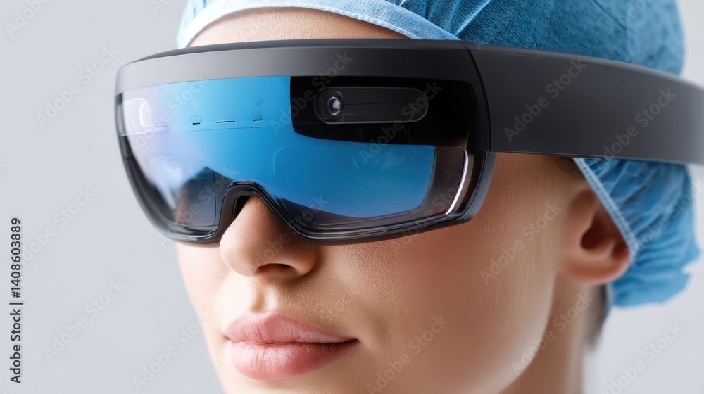 Medical technology telemedicine automation concept. Medical Professional Using Augmented Reality Glasses in Modern Healthcare Setting Medical technology telemedicine automation concept. Medical Professional Using Augmented Reality Glasses in Modern Healthcare Setting