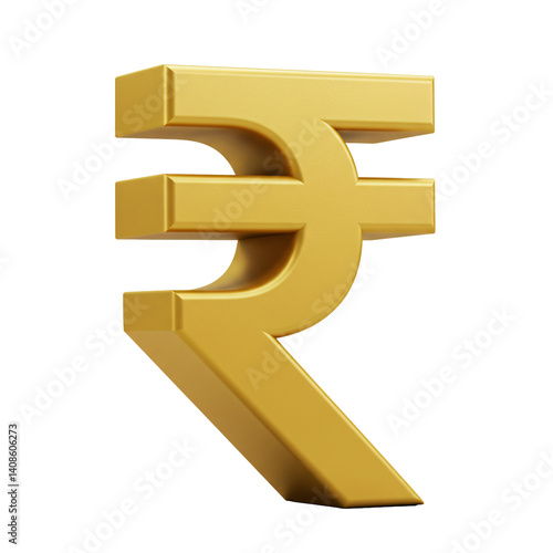 Golden Indian Rupee Symbol 3D Render A detailed three dimensional rendering of the Indian Rupee symbol in gold perfect for financial or economic related projects