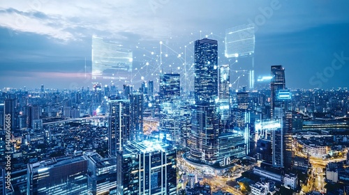 Wallpaper Mural Futuristic city skyline with augmented reality interface overlay Torontodigital.ca