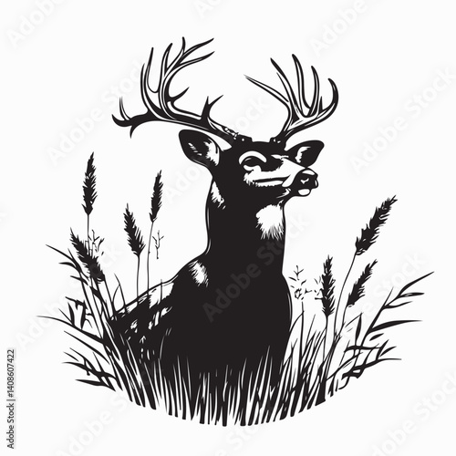 Majestic Whitetail Deer Buck Silhouette vector image isolated on white background.