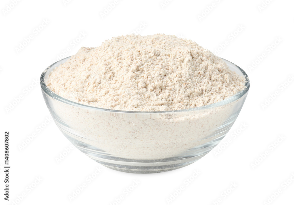 Brown rice flour in bowl isolated on white Brown rice flour in bowl isolated on white